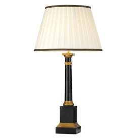 Table Lamp Black Column Ivory Box Pleat Shade with Black & Gold Trim LED E27 60w