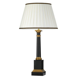 Table Lamp Black Column Ivory Box Pleat Shade with Black & Gold Trim LED E27 60w - thumbnail 2