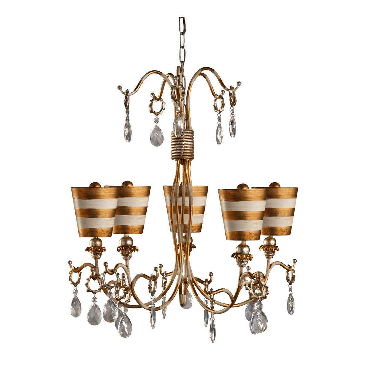 5 Bulb Chandelier Hanging Pendant LIght Gold & Cream Patina LED E27 40W Bulb - image 1