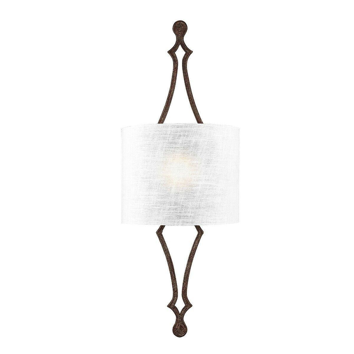 Wall Light Hidden Lamp White Linen Shade Distressed Gold LeafLED E27 60W