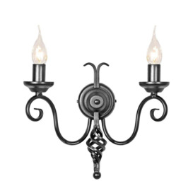 Twin Wall Light Medieval Feel Soft Cuerving Arms Swirl Finial Black LED E14 60W