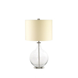 Table Lamp Clear Pear Shaped Glass Base Cream Linen Fabric Shade LED E27 60W - thumbnail 1