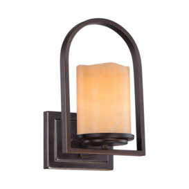 Wall Light-Amber Real Onyx Candle Shape Shade -Palladian Bronze-LED E27 100W