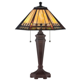 2 Bulb Table Lamp Tiffany Coloured Glass Metal Base Bronze Patina LED E27 60W