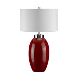 Table Lamp Small Red Glaze Cream Faux Silk Empire Cylinder Shade LED E27 60W