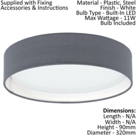 Flush Ceiling Light Colour White Steel Shade Grey & Plastic Bulb LED 11W - thumbnail 2