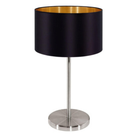 Table Lamp Colour Satin Nickel Steel Shade Black Gold Fabric Bulb E27 1x60W