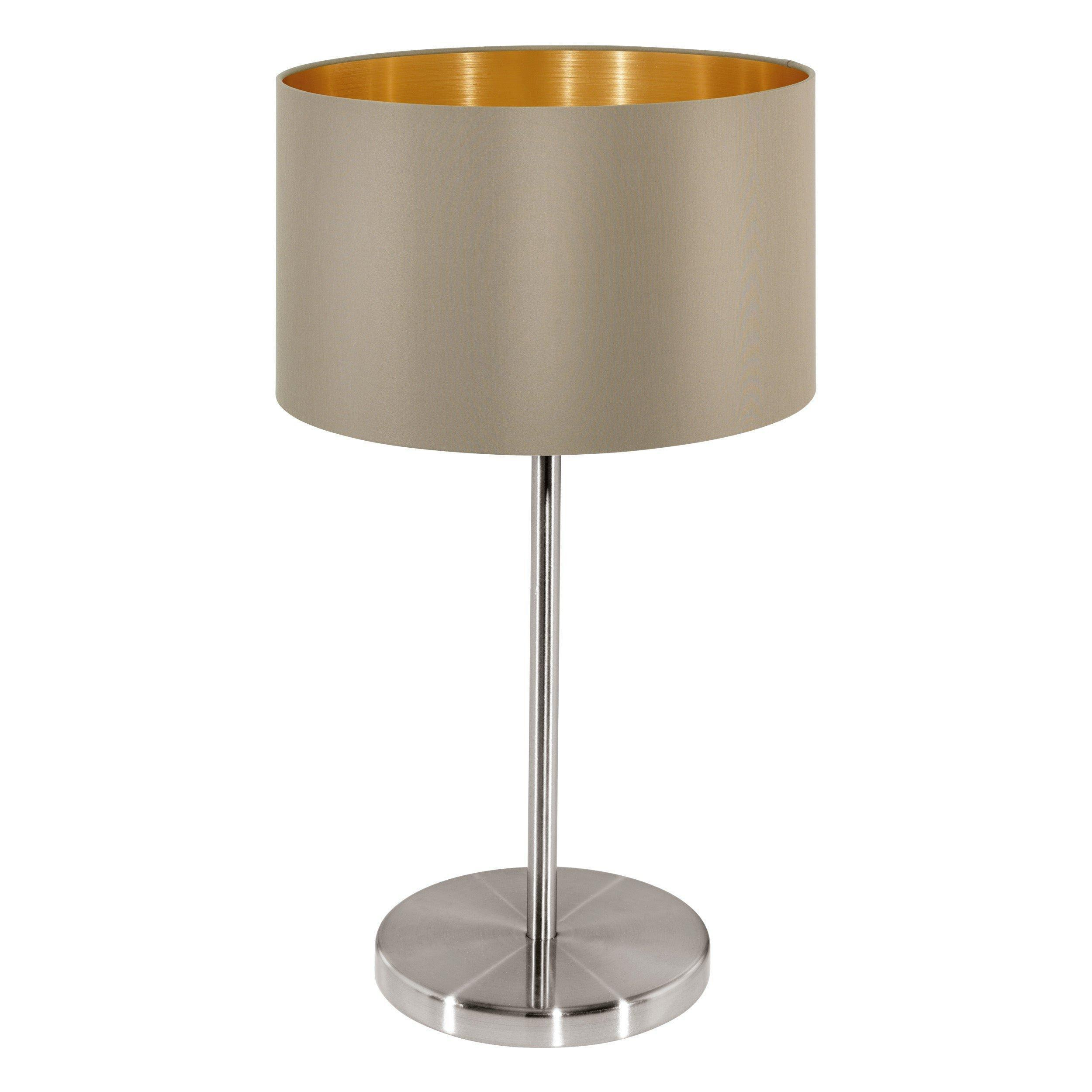 Table Lamp Colour Satin Nickel Steel Shade Taupe Gold Fabric Bulb E27 1x60W - image 1