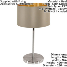 Table Lamp Colour Satin Nickel Steel Shade Taupe Gold Fabric Bulb E27 1x60W - thumbnail 2