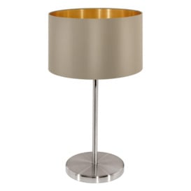 Table Lamp Colour Satin Nickel Steel Shade Taupe Gold Fabric Bulb E27 1x60W - thumbnail 1