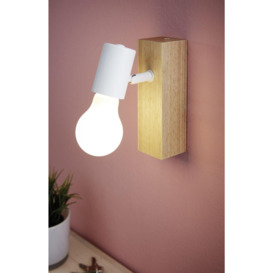 Wall 1 Spot Light Backplate Colour Brown Wood Oak Look White Shade Bulb E27 10W - thumbnail 3