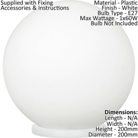 Table Lamp White Shade White Glass Opal Matt In Line Switch Bulb E27 1x60W - thumbnail 2