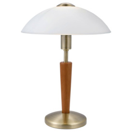 Table Lamp Bronzed Nut Touch On & Off Shade White Satin Glass Bulb E14 1x60W - thumbnail 1