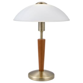 Table Lamp Bronzed Nut Touch On & Off Shade White Satin Glass Bulb E14 1x60W