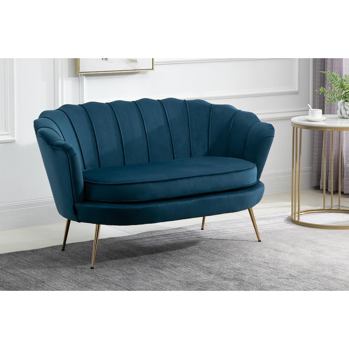 2 Seater Sofa Blue Birlea Ariel Settee Velvet Fabric Gold Vintage Design - image 1