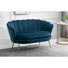 2 Seater Sofa Blue Birlea Ariel Settee Velvet Fabric Gold Vintage Design - thumbnail 1