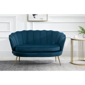2 Seater Sofa Blue Birlea Ariel Settee Velvet Fabric Gold Vintage Design - thumbnail 2