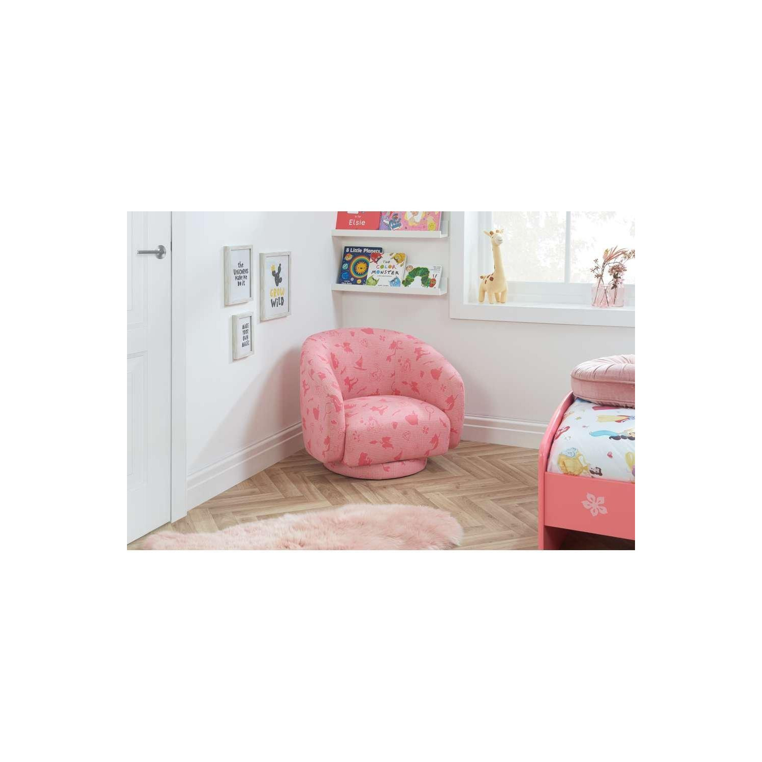 Official Disney Childrens Princess Accent Swivel Chair Pink Upholstered Fabric - image 1