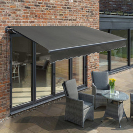Retractable Manual Operation Charcoal Framed Patio Awning 3.5m x 2.5m - thumbnail 1