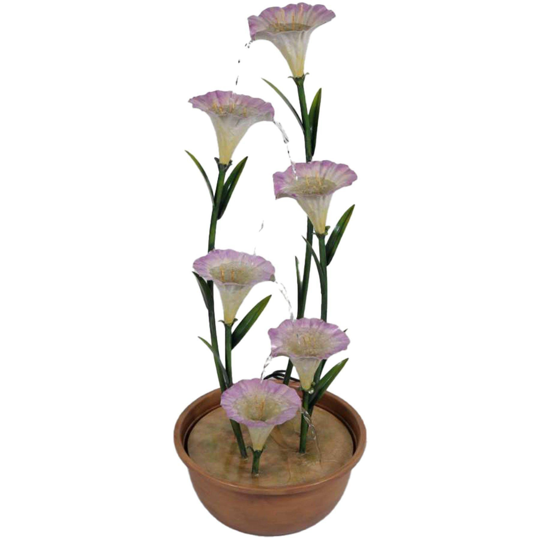 Potted Pink Lily Tiered Cascading Zinc Outdoor Garden Water Feature - image 1