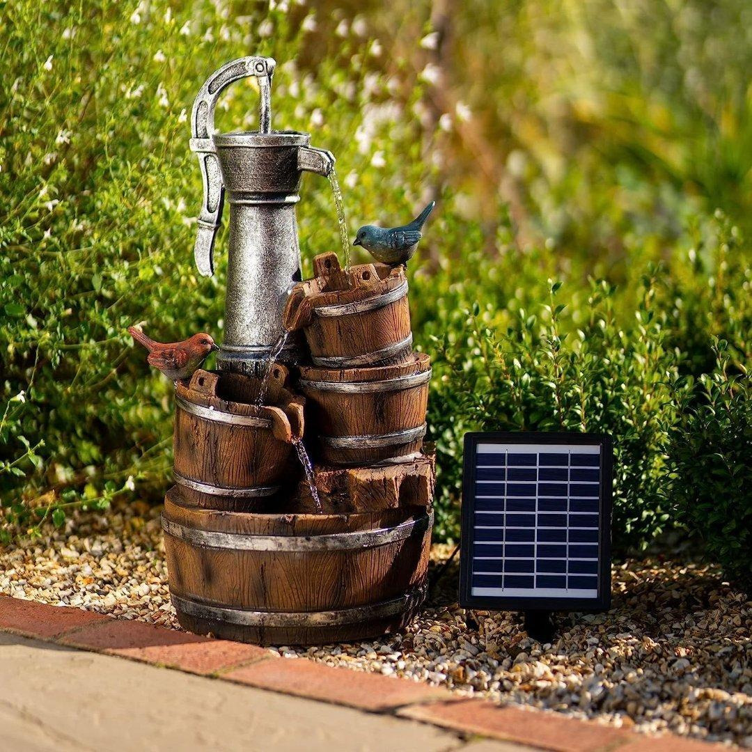 Solar 'Birds At The Well' Tiered Water Feature With Battery Light 62cm - image 1