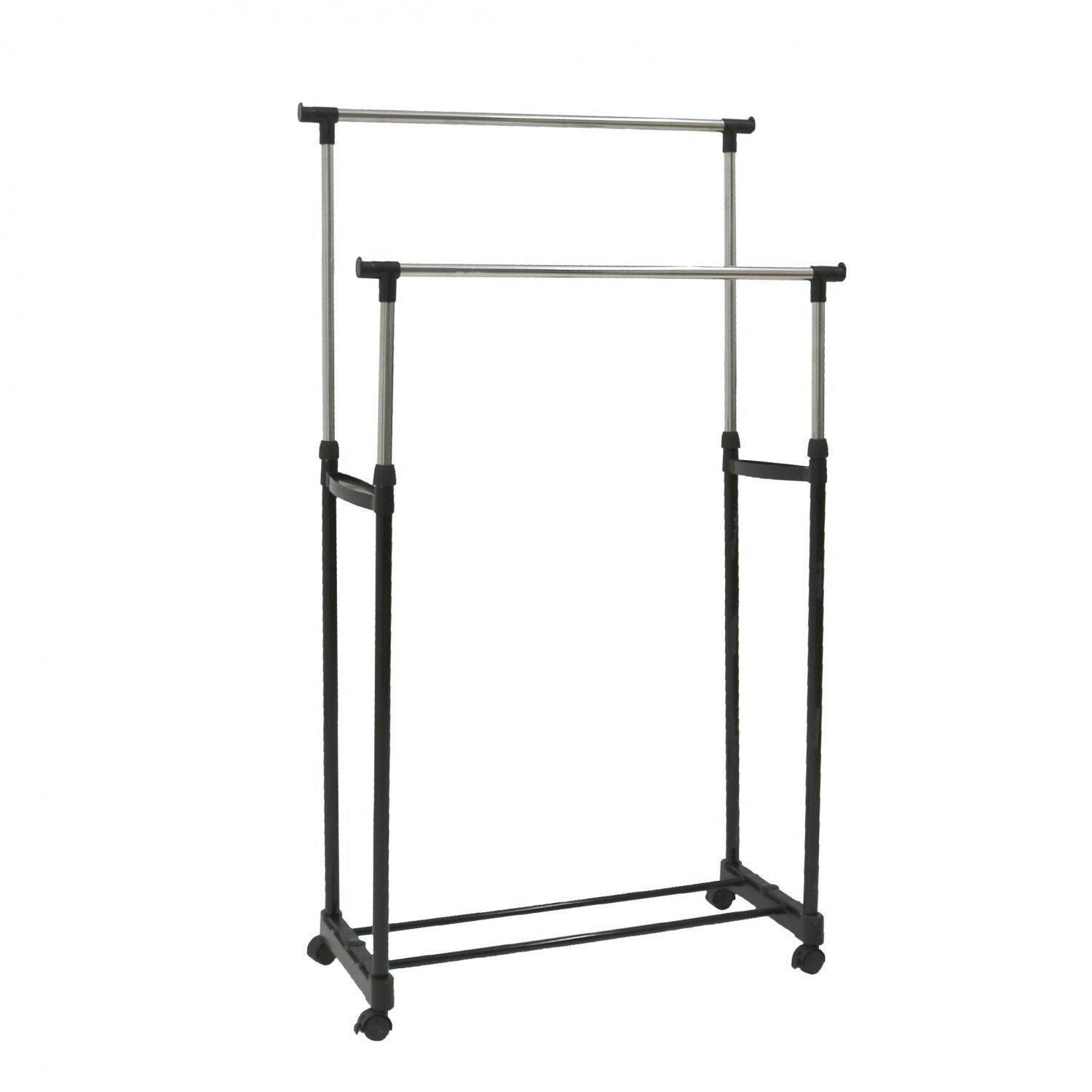 Adjustable Double Mobile Garment Clothes Rail With Wheels - image 1