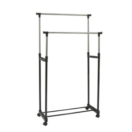 Adjustable Double Mobile Garment Clothes Rail With Wheels