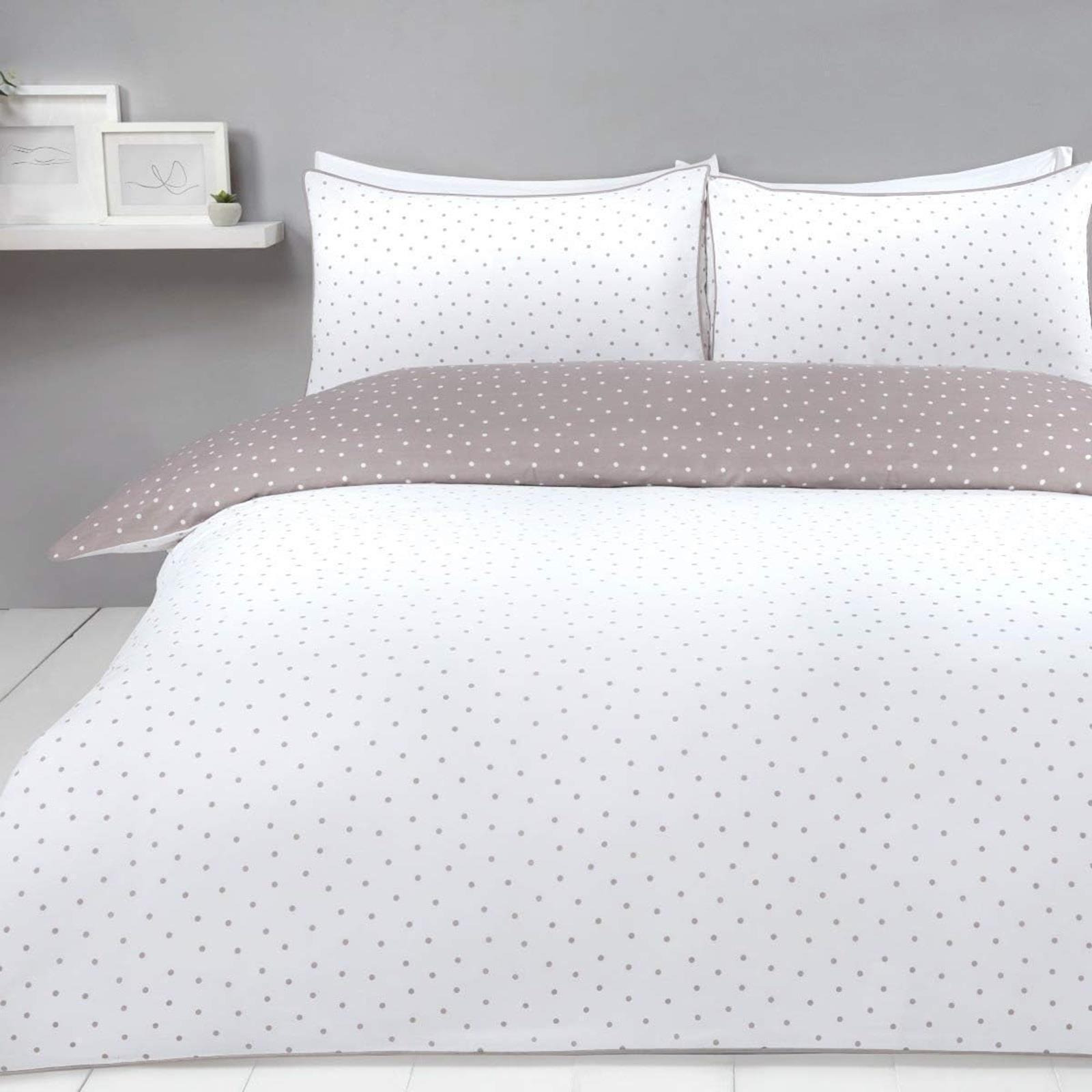 Mini Polka Dots Mink White Reversible Duvet Set Quilt Cover Bedding - image 1