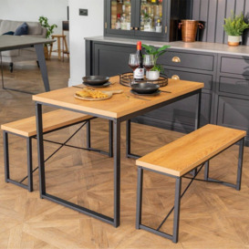Belluno Industrial Style Dining Table Set with 2 Benches - thumbnail 2
