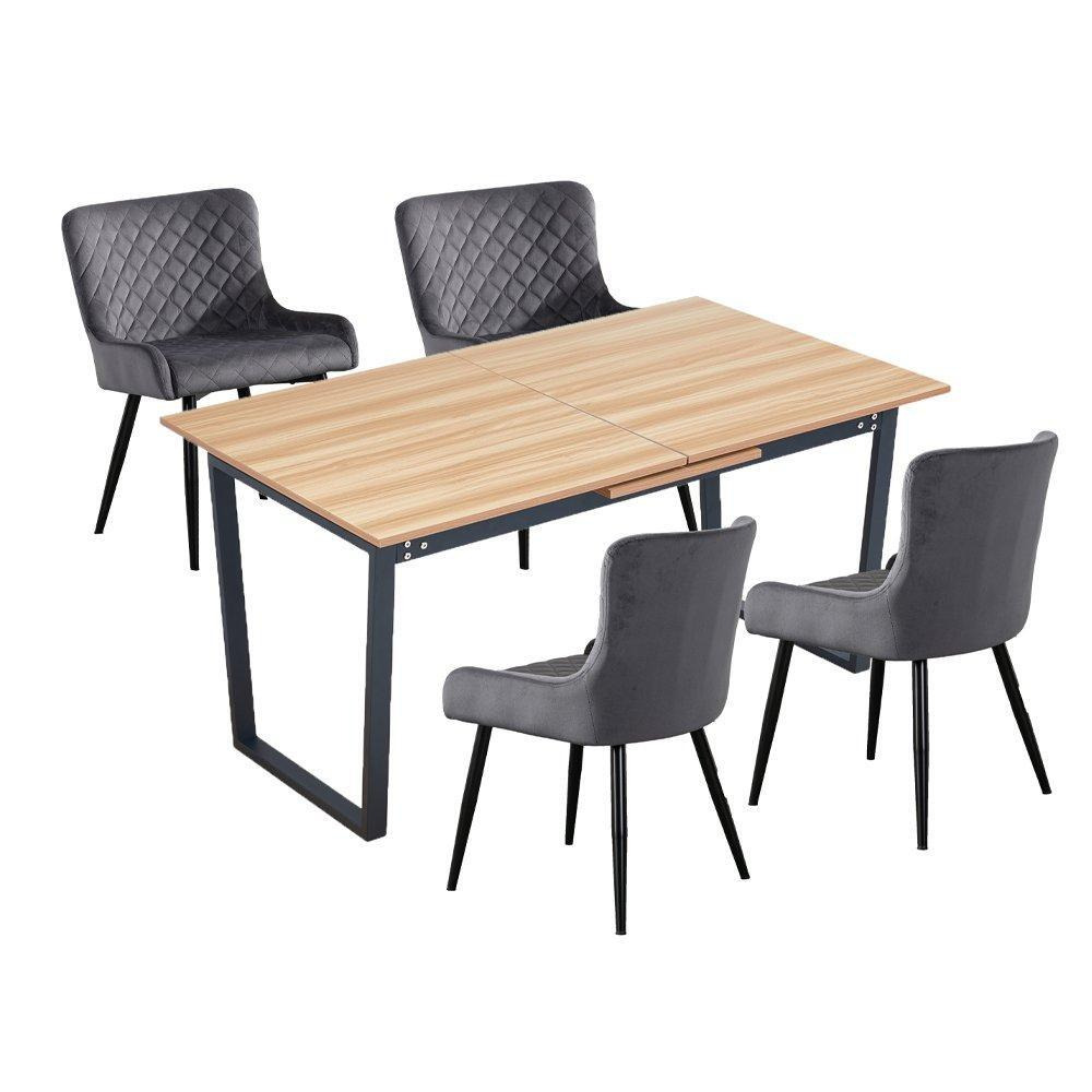 Belluno Extending Dining Table Set with 4 Velvet Chairs - image 1
