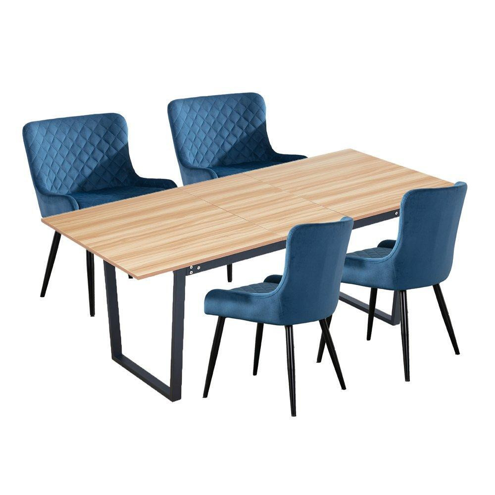 Belluno Extending Dining Table Set with 4 Velvet Chairs - image 1