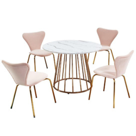 Etta Pedestal Dining Table Set with 4 Velvet Chairs - thumbnail 1