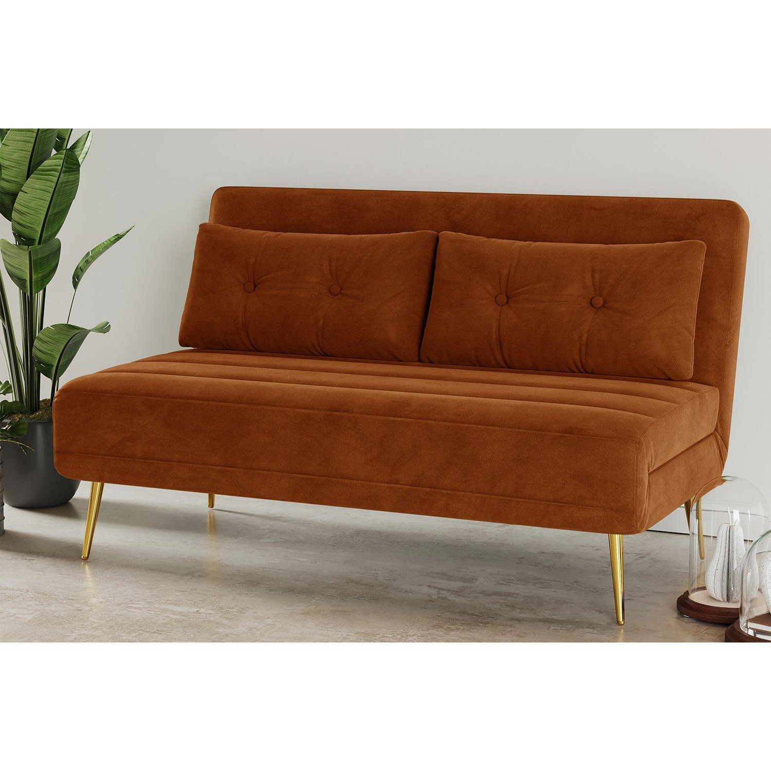 Jola Velvet Foldable 2 Seater Sofa Bed With Pillows