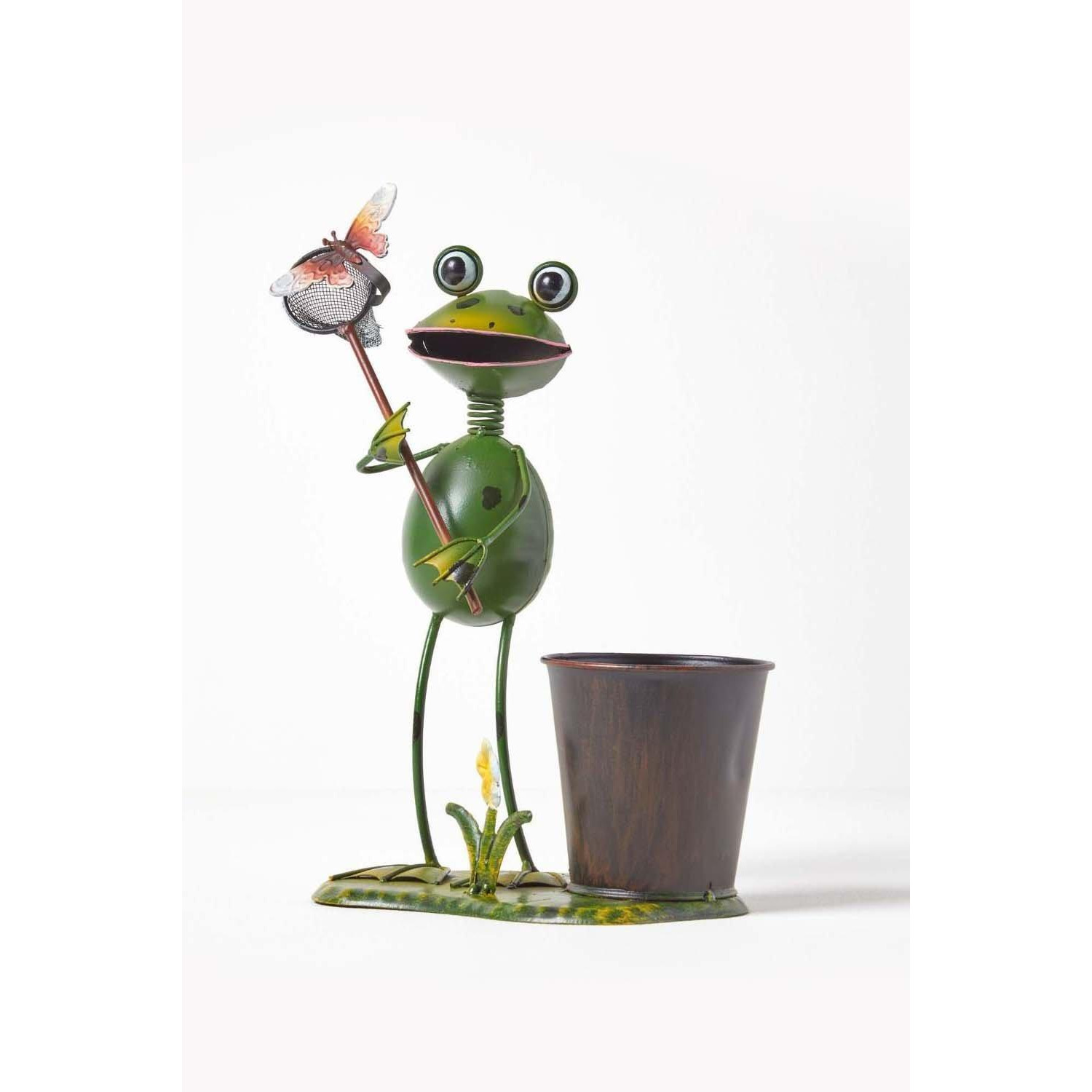 Metal Frog with Butterfly Net and Flower Pot, 31 cm Tall - image 1