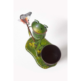 Metal Frog with Butterfly Net and Flower Pot, 31 cm Tall - thumbnail 2
