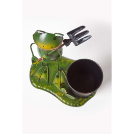 Metal Frog with Garden Fork and Flower Pot, 28 cm Tall - thumbnail 2