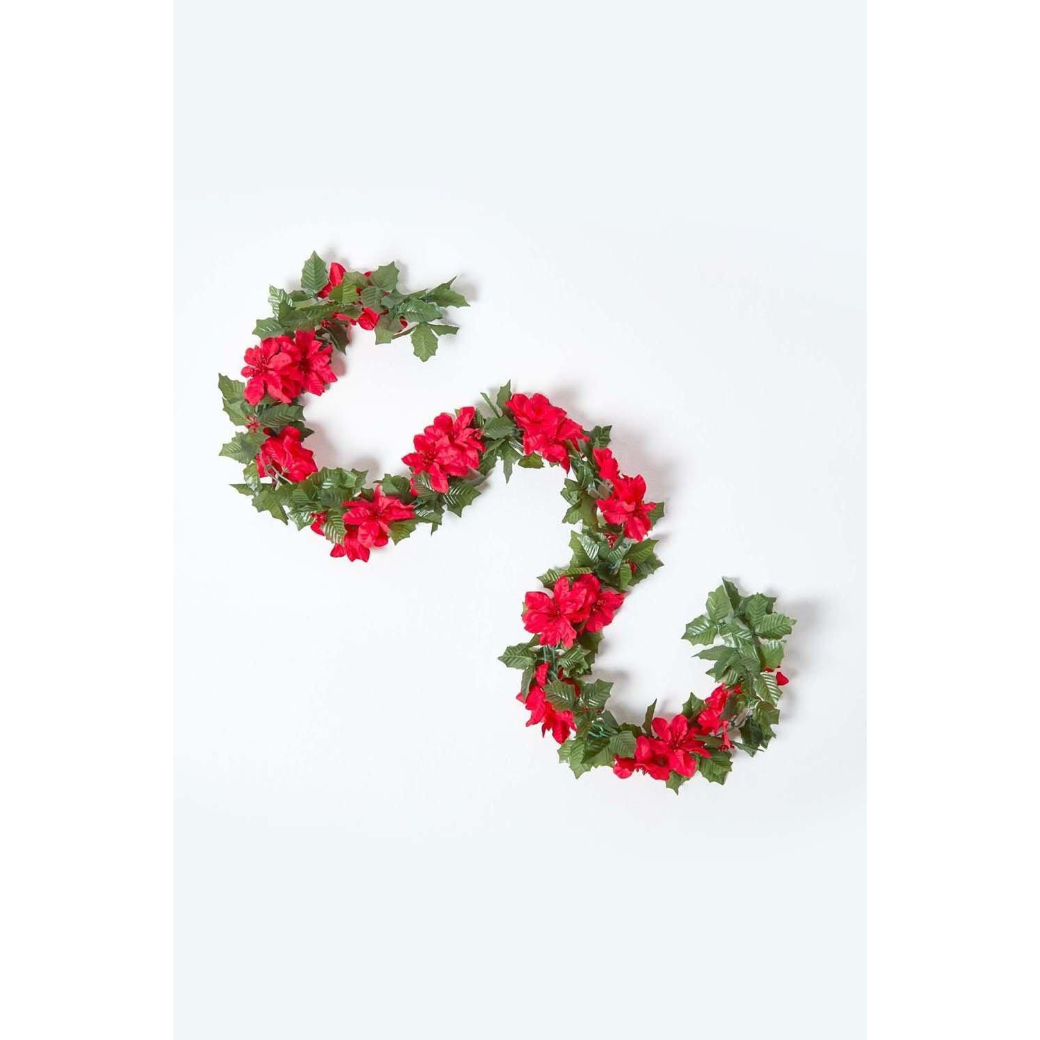 Artificial Red Poinsettia Berry Garland, 175 cm - image 1