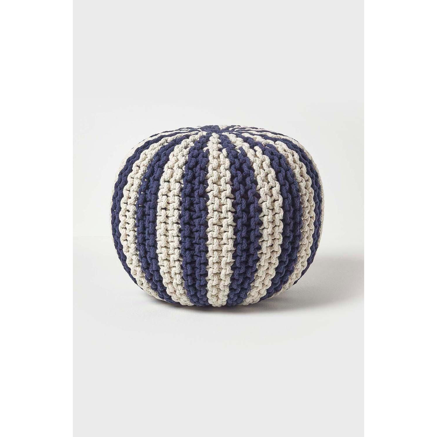 Knitted Pouffe Striped Footstool 40 x 50 cm - image 1