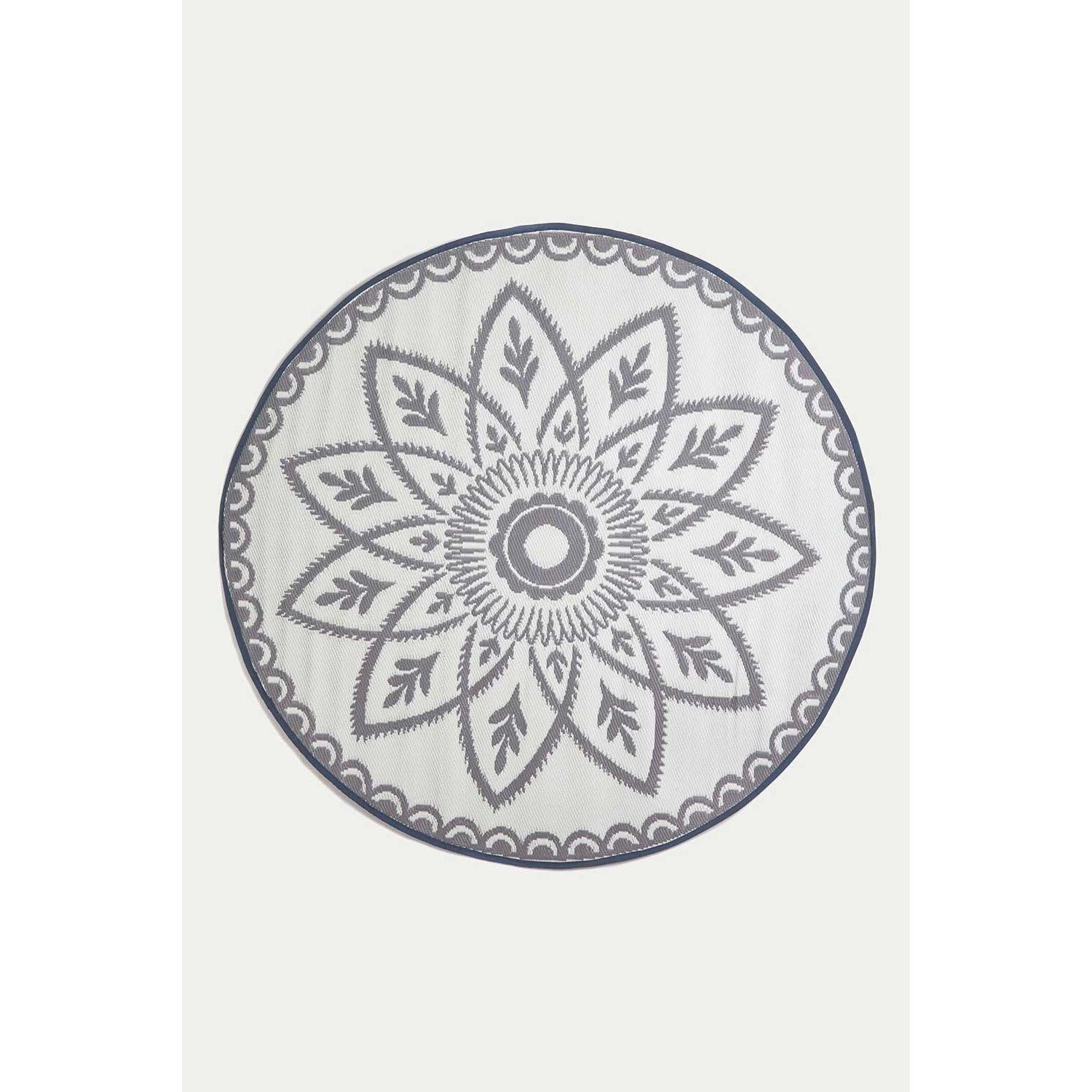 Henna Pattern White & Grey Outdoor Rug, 180cm Round - image 1