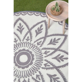 Henna Pattern White & Grey Outdoor Rug, 180cm Round - thumbnail 2