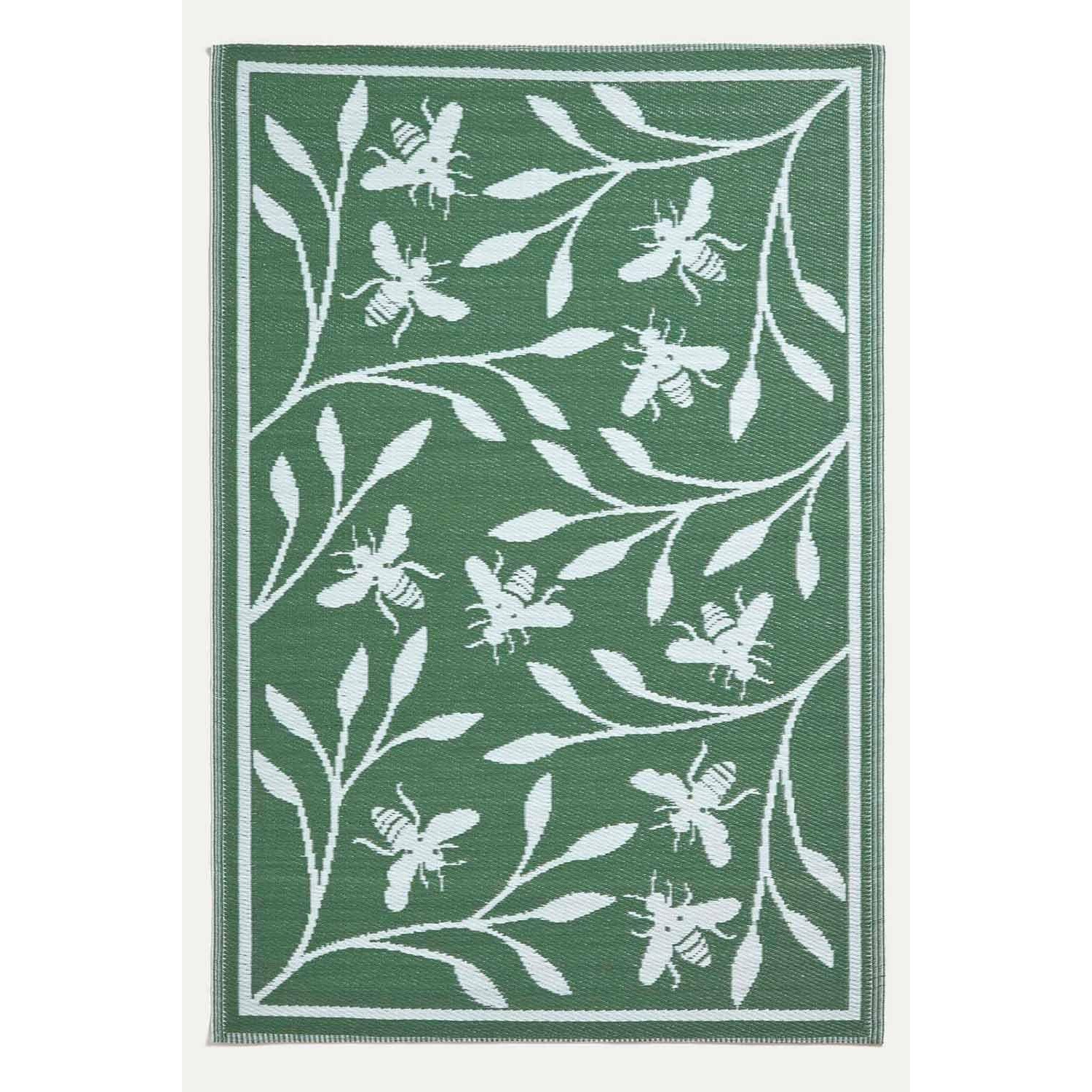 Green Floral Outdoor Rug with Bumble Bee Design, 182 x 122 cm - image 1