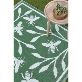 Green Floral Outdoor Rug with Bumble Bee Design, 182 x 122 cm - thumbnail 2