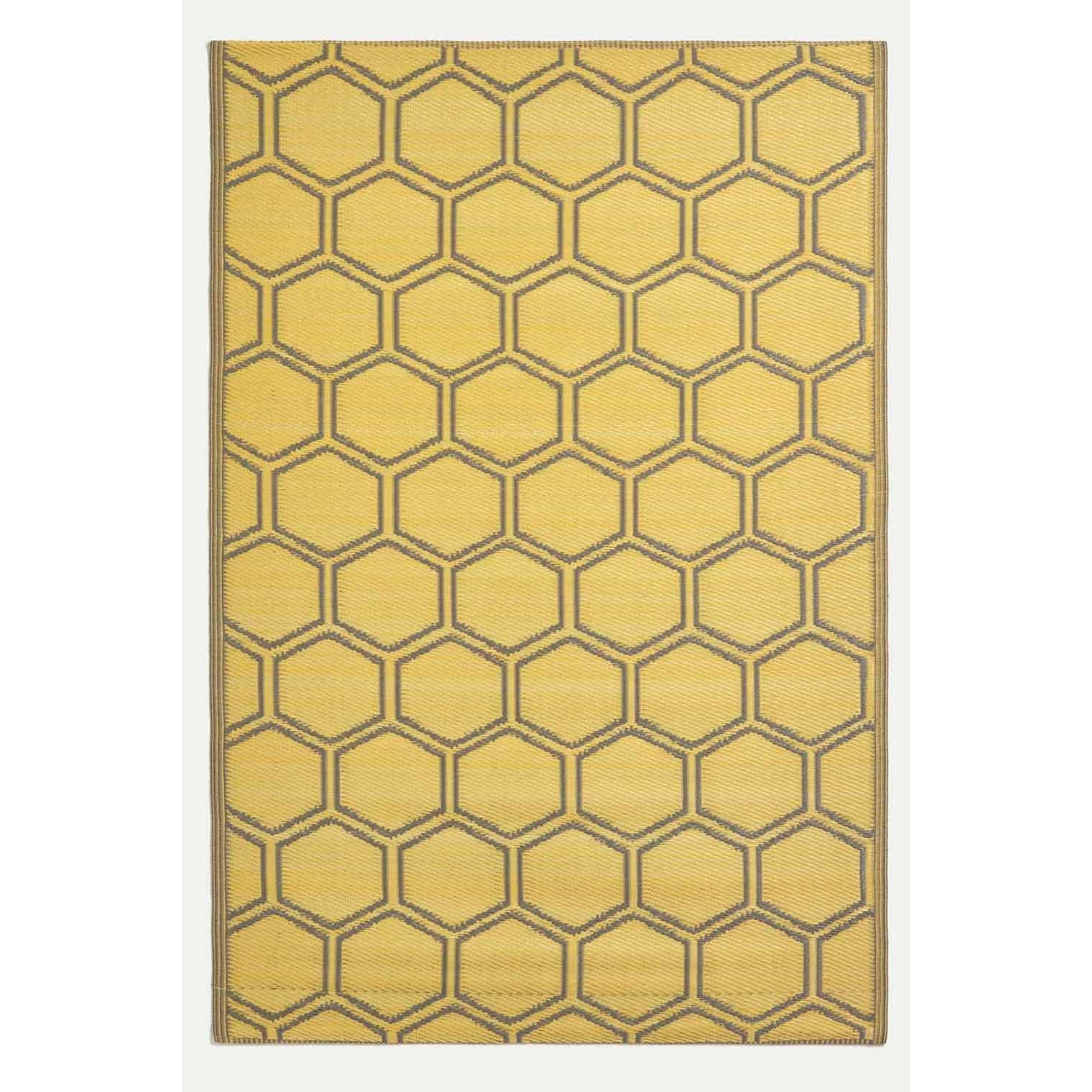 Yellow Outdoor Rug with Honeycomb Pattern, 182 x 122 cm - image 1