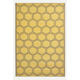Yellow Outdoor Rug with Honeycomb Pattern, 182 x 122 cm - thumbnail 1