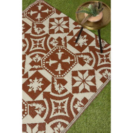 Brown Tile Mosaic Pattern Reversible Outdoor Rug - thumbnail 2