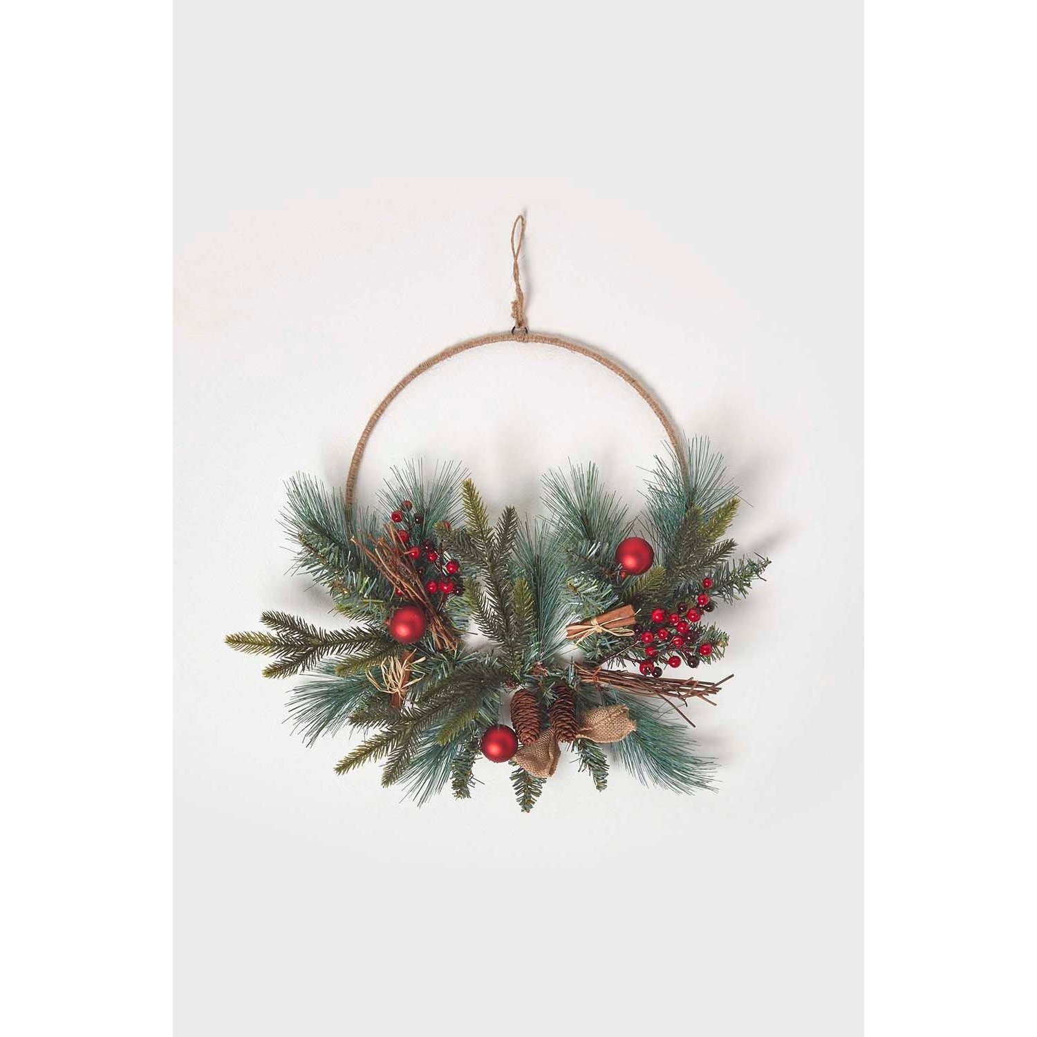 Round Metal Hoop Traditional Christmas Wreath - image 1