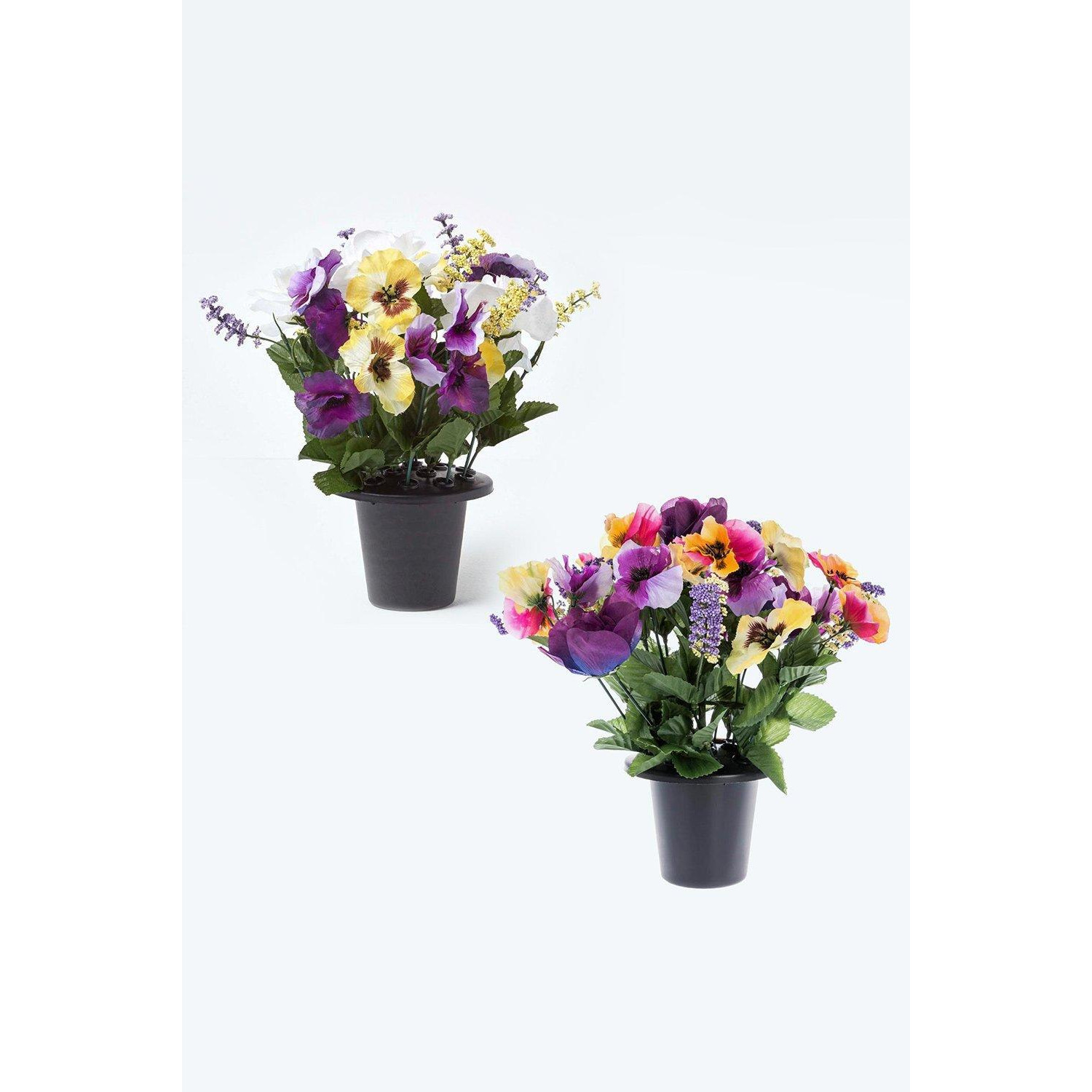 Set of 2 Roses Artificial Flowers in Grave Vases - image 1