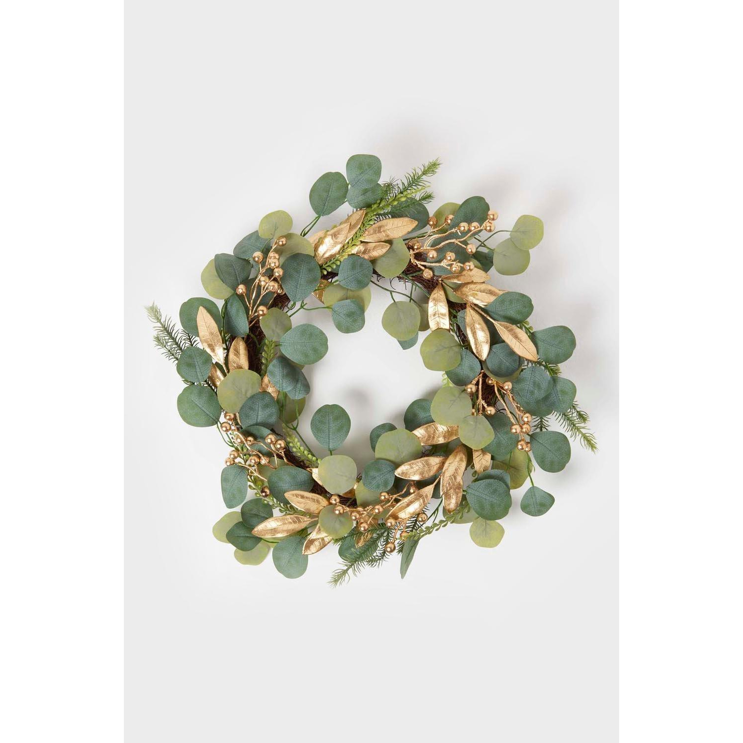 Green & Gold Eucalyptus Christmas Wreath, 56 cm - image 1