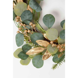 Green & Gold Eucalyptus Christmas Wreath, 56 cm - thumbnail 2
