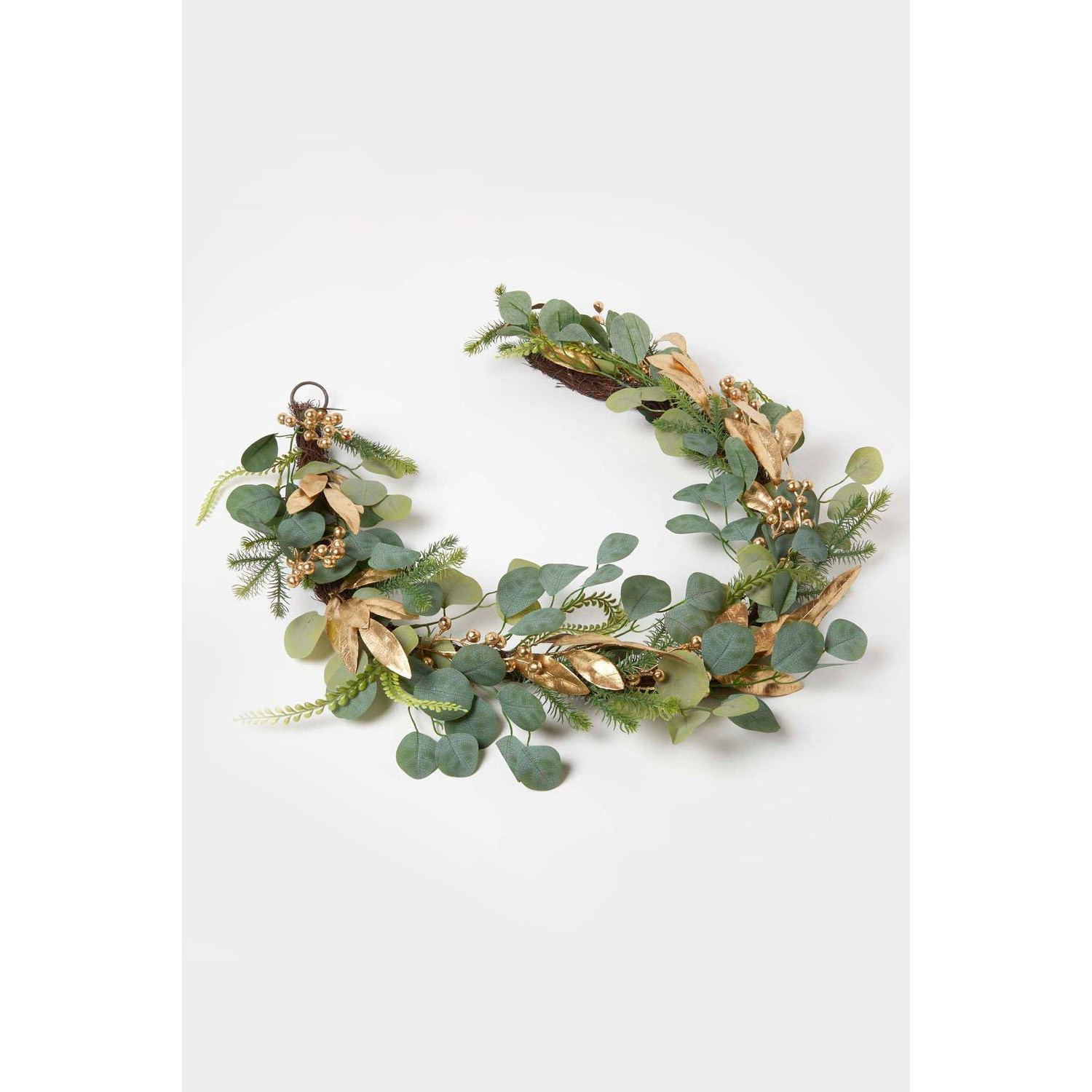 Gold & Green Eucalyptus Christmas Garland, 152 cm - image 1